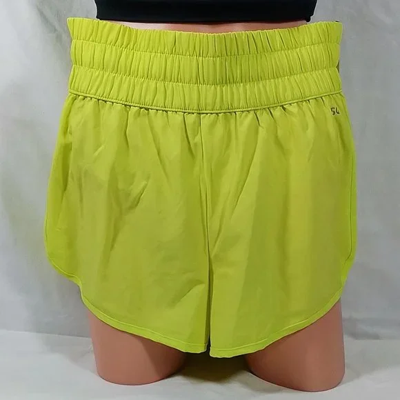 Women's High Rise Waistband Running Stride Shorts-Acid Yellow-S-NWT - Picture 1 of 4